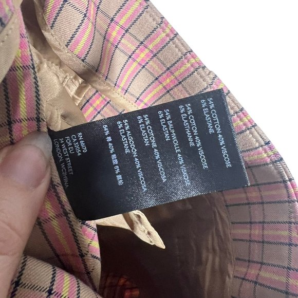 Anthropologie Essential Slim Tan Plaid Ankle High Rise Pants 6 - Picture 6 of 13